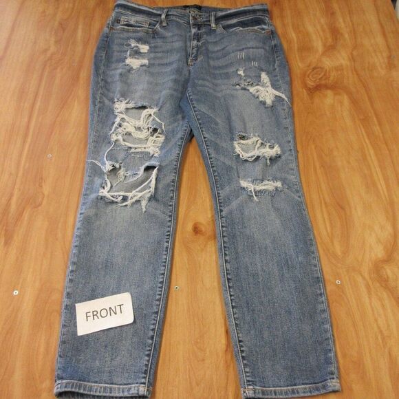 JUDY BLUE Boyfriend Fit Distressed Jeans JB82862MD Sz 14W Ripped Destroyed Denim - Picture 3 of 16